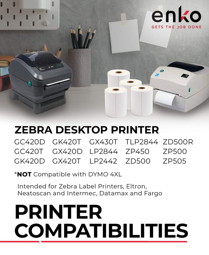 enKo Products enKo - Direct Thermal Labels Compatible for Zebra/Rollo 4x6 Label (4" x 6.5") 1 in Core - (6 Roll, 1500 Labels) - Image 3